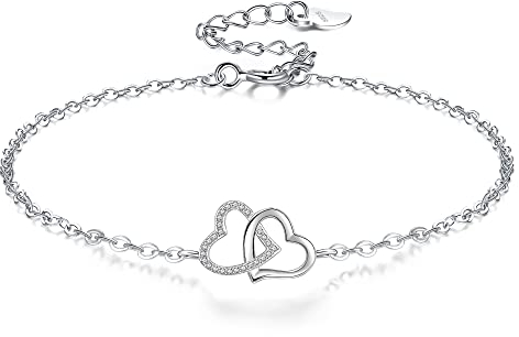 VANSZA Damen Armband 925 Sterling Silber Herz Armbänder Geschenk für Frauen Mädchen mit Schmuck kästchen (Silber)
