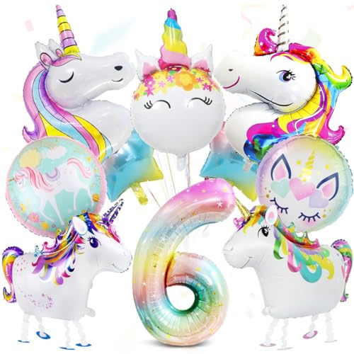 Enhörning 6 Födelsedagsdekoration - XXL Ballonger, Nummer 6 Folieballong, Temaballonger för 6 År Flicka