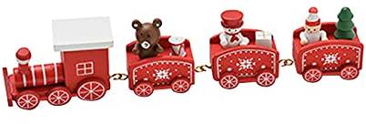 TianWlio Stücke von Weihnachten Zug Dekoration Geschenk niedlichen Holz Mini Zug Set Kinder Weihnachtsfeier Geschenk Spielzeug Bürozubehör Schreibtisch Leder (RED, One Size)
