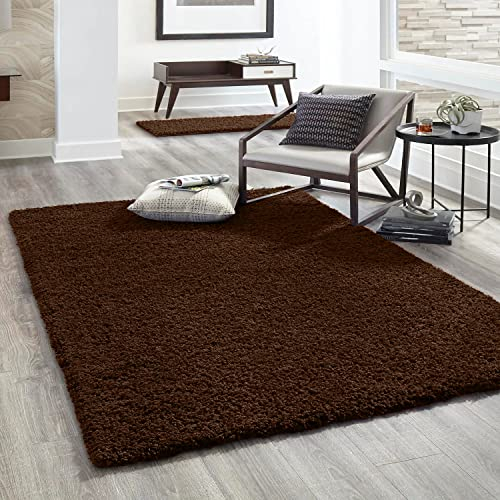 VIMODA Hochflor Teppich Prime Shaggy Langflor Wohnzimmer Schlafzimmer Modern Farben, Farbe:Braun, Maße:80x150 cm