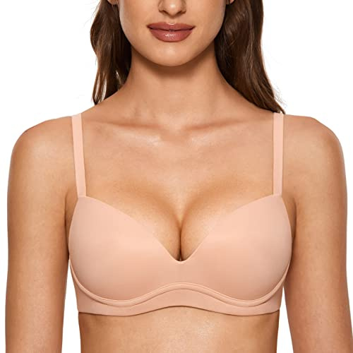DOBREVA Women's Push Up Bra Plunge Wireless Comfortable T Shirt Padded Bras Blush Beige 34B