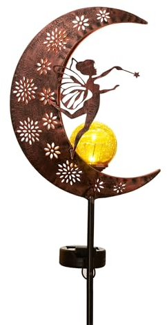 TERESA'S COLLECTIONS Solarlampen für außen,Gartendeko für draußen,100CM,Groß Metall Mond Solar LED, Gartenleuchte wasserdichte Wegeleuchte mit Erdspieß,Figur Geschenke für Frauen/Mama Deko Terrasse