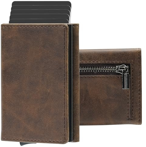 AQIANGHUI Geldbörse Herren, Slim Wallet, Smart Wallet mit Münzfach, Damen klein mit RFID Schutz Portemonnaie, Geldbeutel Herren, Brown