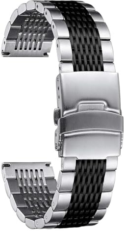BINLUN Correa de reloj de repuesto unisex de acero inoxidable, 18 mm, 20 mm, 22 mm o 24 mm, malla metálica pulida con hebilla desplegable, plata, negro, dorado, azul u oro rosa