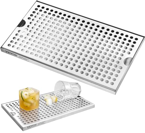 VEVOR 304 Edelstahl-Tropfschale, Bierabtropfschale mit 4 Rutschfesten Gummipads & Abnehmbarer Abdeckung, 300 x 180 x 25 mm Bar-Tropfschale Geeignet für Restaurants, Bars, Küchen, Café usw.