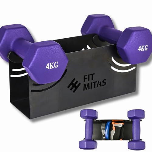 Fit Mitas Hantelständer | Kompakter Hantelregal Organizer | Hantelhalterung & Fitnesszubehör | Grau | Kunststoff & Metall