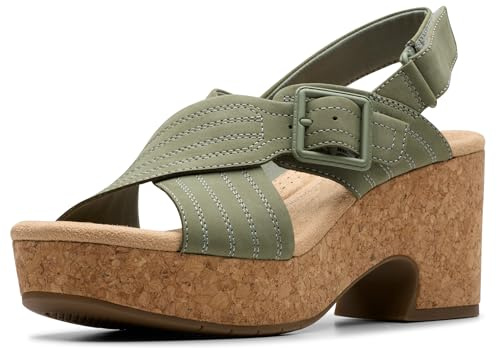 Clarks Women's Nerisa West Heeled Sandal, Sage Nubuck, 10