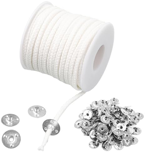 Mecha de vela de 1600 cm, de algodón, 75 hebras, para velas gruesas, con 100 bases de metal, para Navidad, bodas, velas, cortas, gruesas, para hacer tú mismo