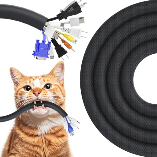 REFLYING Manguitos para Cable 3 Metros-25,4mm, Protector de Cable Negro Evite Que los Perros y Gatos Mascoten los Cables, Manguito de Gestión de Cables Trenzado Expandible con 8 Bridas