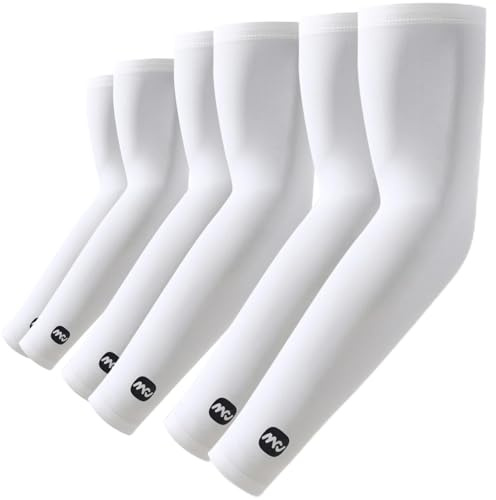 ROCK TAKIN Mangas de protección solar UV para hombres y mujeres, UPF 50+ mangas de sol refrescantes para cubrir los brazos, fundas de compresión deportivas, 3 pares blanco, Medium