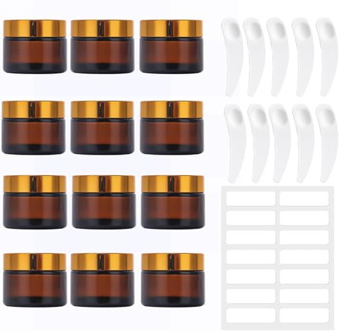 Ksnowqi 12 Stück 20ml Cremedosen zum Befüllen, Amber Leeres Glas, Salbentiegel, Tiegel für Crème, Creme Behälter Glas, Glastiegel für Kosmetik Cremes Lotionen ätherische Öle 1