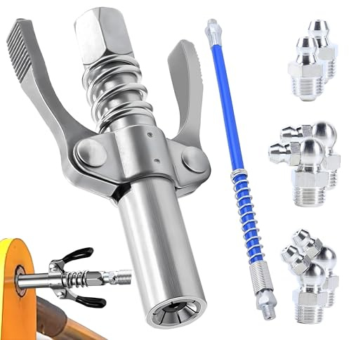 CHSG 8PCS Herramientas de Pistola de Mantequilla, Lubricación Precisa, Boquilla para Prensa de Engrasado, Juego de Adaptadores para Prensas de Engrasado, con Manguera de 80 cm y Accesorio