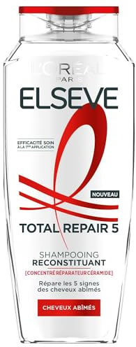 L'Oréal Paris - Shampooing Reconstituant - Répare & Renforce la Fibre - Pour Tous Types de Cheveux Abîmés - Enrichi en Concentré Réparateur Céramides - Elseve Total Repair 5-400 ml