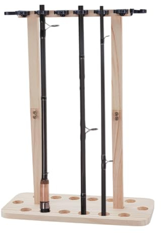 UNICRAFTALE Supporti di stoccaggio per canne da pesca in grado di contenere fino a 14 canna supporto da pavimento in legno supporti per canne da pesca montaggio a soffitto organizzatore di canne da