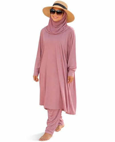 NAJMA Jilbeb de Bain Femme 3 Pièces – Burkini Modeste avec Hijab Intégré – Maillot de Bain Couvrant Anti-UV UPF50+ – Séchage Rapide, Respirant – Plage Piscine Sport