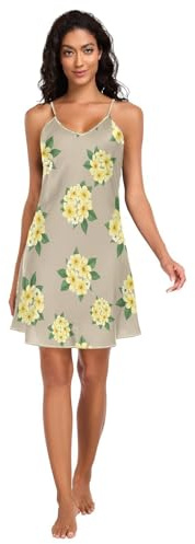 RPLIFE Camisón sin mangas con estampado de flores amarillas para mujer, camisón con tirantes delgados, camisas de noche sin mangas para mujer