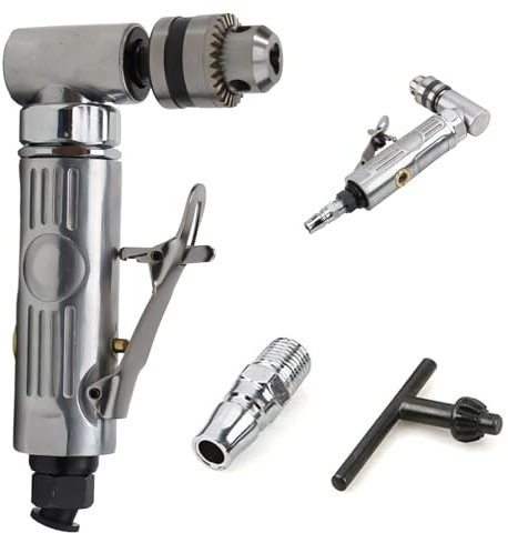 1/4 High Speed 90 Degree Angle Air Drill, Right Angle The Grinder, Pneumatic Drilling Tools with Socket Wrench, Reversible Right Angle Air Drills, Idle Speed 15000rpm, for Use in Confined Spaces