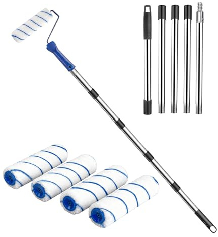 Rullo per pittura 2M+, con manici allungabili e rimovibili, rullo per pittura estensibile + asta rinforzata, asta di prolunga per rulli, spazzola da parete per pareti e soffitti (set di rulli di
