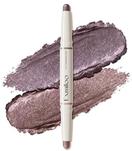 Exmiloo Fard à Paupières Stick Double-Embout, Waterproof, Anti-Transfert, Haute Pigmentation, Finition Pailletée, Ombre à Paupières Crème pour Maquillage des Yeux Intense, Lavender Dusk