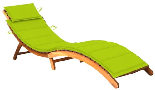 SKTQYQO Lettino Prendisole da Giardino in Legno Massello di Acacia con Cuscino Regolabile e Poggiatesta, Comodo e Pieghevole per Esterno, Lounge Chair Relax, Colore Cuscino Verde