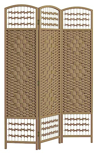 HOMCOM Biombo Plegable de 3 Paneles, 120x170 cm, Biombo Separador de Ambientes de Cuerda de Papel, Marco de Madera, Decoración para Dormitorio, Salón, Natural