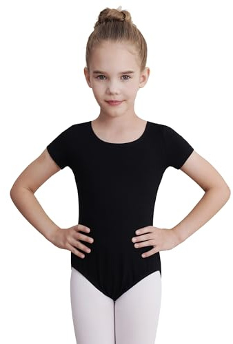 WEGETIT Gymnastics Leotards for Girls, Short Sleeves Gymnastics Ballet Leotard Toddler (Black, 4-6 Years)