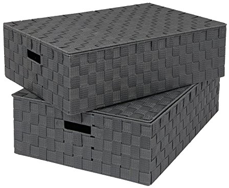 EHC Set of 2 Underbed Storage Box Chest Basket With Lid - Grey
