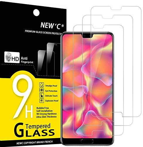 NEW'C Lot de 3, Verre Trempé pour Huawei P20, Film Protection écran sans Bulles d'air Ultra Résistant (0,33mm HD Ultra Transparent) Dureté 9H Glass