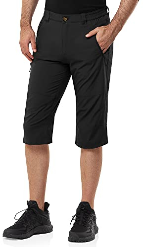 33,000ft Herren 3/4 Hose Cargo Shorts Kurze Wanderhose Stretch Leichte Radhose Sommer Capri Dreiviertel Hose Outdoor Shorts UPF 50+ mit Viele Taschen für Wandern Laufen Radfahren Schwarz 2XL