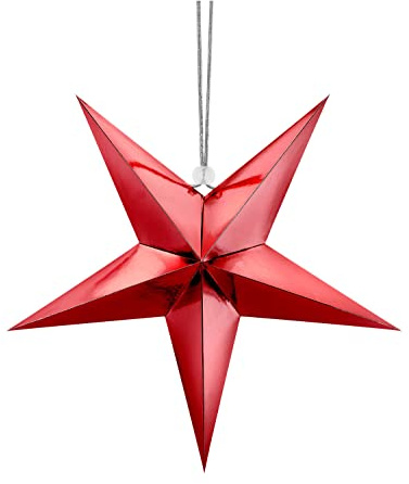 Estrella decorativa grande de papel brillante de cartón para decoración de Navidad, fiesta, fiesta de Año Nuevo, estrella 3D, estrella plegable, estrella roja, 70 cm