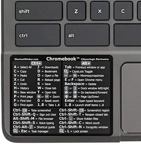 SYNERLOGIC Chrome OS - Adhesivo de referencia para teclado (vinilo sin residuos, tamaño 3 x 2.4 pulgadas, para cualquier marca Chromebook portátil con sistema operativo, color negro, paquete de 2)