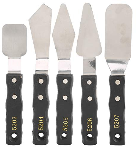 5 Pieces Large Painting Knife Set, Stainless Steel Pallet Knife Set with Wood Handle, Spatula Palette Knife Set Painting Mixing Scraper Oil Painting Accessories for Acrylic Painting, Color Mixing