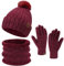 ZASFOU Damen Winter Beanie Mützen Schal Touchscreen Handschuhe Set Chenille Strick Wintermütze Winterhandschuhe Loop Schal,Weinrot
