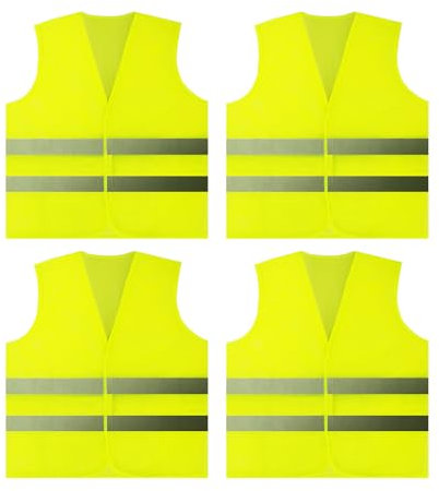 ONEINHE 4 Pcs Hi Vis Vests, Safety Vests with 2 Reflective Strips, Reflective High Visibility Vests for Traffic Work, Outdoor Running Walking, Surveyor and Motor Bicycle Drivers