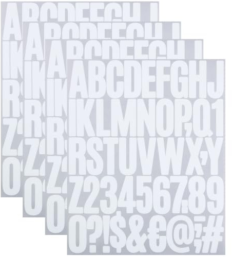 2 Inch Sticky Vinyl Letter Number Stickers, 4 Sheets Self Adhesive Stick On Alphabet Symbol Sticker for Scrapbook, Bottle Decor - White