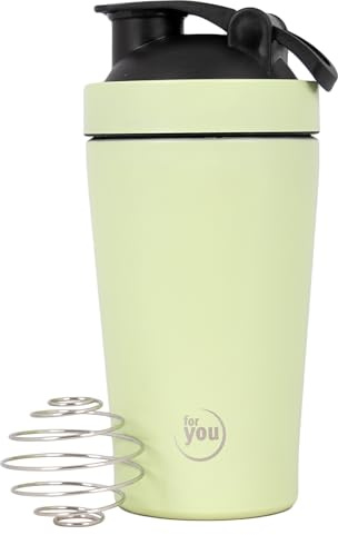 for you Shaker Edelstahl Mint - 500 ml mit Shaker-Kugel und auslaufsicherem & BPA freiem Deckel - Mit innenliegenden Skala - spülmaschinengeeignet - Perfekt für Proteinshakes, Smoothies & Fitness
