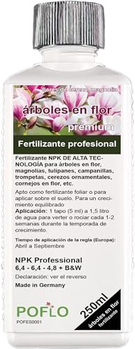 POFLO Fertilizante NPK de alta tecnología para árboles en flor, magnolias, tulipanes, campanillas, trompetas, cerezos ornamentales, cornejos en flor, etc. (250ml)