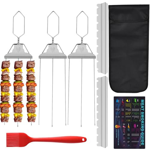 Melearch 3 Way Grill Skewers, 3Pcs Metal Skewers for Kebabs, Stainless Steel 3-Prong BBQ Skewers with Barbecue Accessories for Outdoor Grill