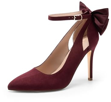 DREAM PAIRS Zapatos de vestir de tacón alto para mujer, con tiras, puntiagudos, con lazo, sexy, para fiesta, boda, borgoña ante, 39 EU