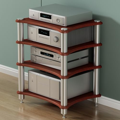 ILOOXI 1 2 3 4-lagiger AV-Medienständer, Komponentenschrank HiFi-Rack AV-Regal, Audio Rack HiFi Regal Eck-Stereo-Ständer Für Wohnzimmer/Haus/Büro(Red Walnut,4 Tier-60x50x80cm)