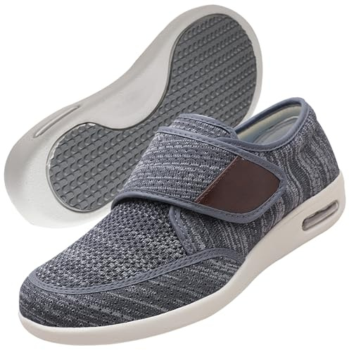 AZMAHT Pie diabetico Sandalias de rehabilitación diabéticos Hombre Extra Ancho Antideslizante Ajustable Cómodo Respirable Ortopédico Ligero Artritis Edema,Dark Gray,42 EU