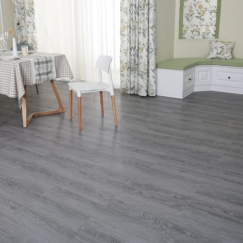 INMOZATA PVC-golvbeläggning självhäftande, 36 kakel/91,5 x 15,2 cm, 5,01 m² vinylgolv, självhäftande, tjocklek 2 mm, vattentäta golvklistermärken för kök badrum hus golvplattor, ek grå