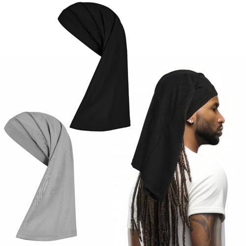 Lot de 2 bonnets pour dreadlocks, cheveux longs pour dreadlocks, bonnet pour cheveux longs pour homme et femme, large élastique pour dormir