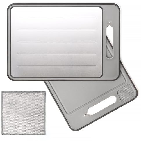 Tabla de Cortar 4 en 1 – Descongela 3× Más Rápido, Con Rallador y Afilador Integrados, Antibacteriana y Antideslizante – Tabla Multifunción Grande para Cocina (1 tabla+1bayeta)