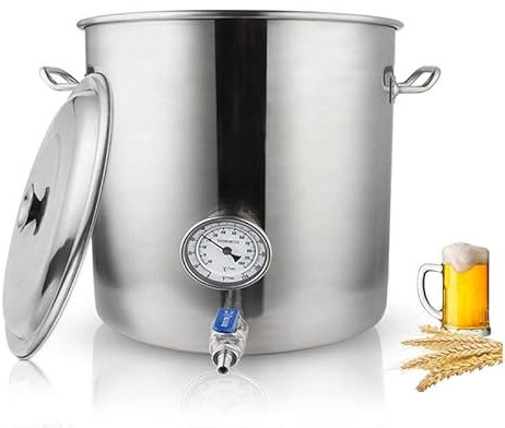 19 l/30 l/45 l/60 l/95 l rostfritt stål ölbryggningskokare, för hembryggning, med termometerlock och kulventilbryggare gryta soppfat mos