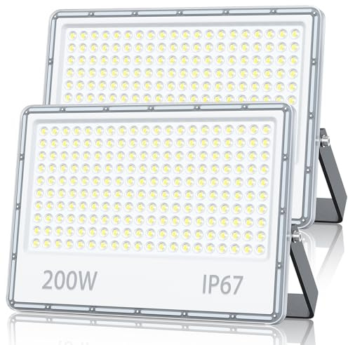 TOPAUBUB LED Fluter Strahler Außen 200W, Flutlichtstrahler LED Scheinwerfer 230V 20000LM 6500K Kaltweiß IP67 Aussenstrahler Wasserdicht für Garten/Hofbeleuchtung(2 Stücke)