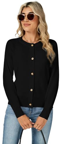 Famrrifuu Gilet Femme Cardigan avec Bouton Col Rond Basique Manches Longues Veste Tricot Léger Casual Gilets Printemps Automne Hiver