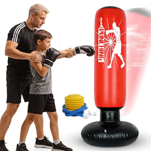 Uppblåsbar barnboxningssäck, boxningssäck för barn från 6–12 år, 160 cm stående boxningssäck, uppblåsbar med pump, för träningskorat, kickboxning, MMA, Taekwondo-lådor, stressminskning