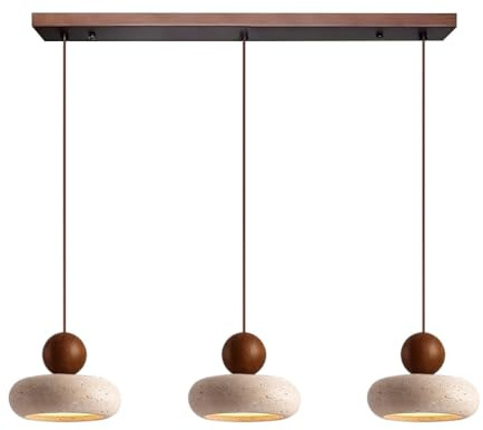 PANNN Lámpara Colgante LED De Madera Lámpara Colgante Nórdica De Travertino Lámpara Colgante De 3 Luce Lamp Vintage Cocina Estilo Japonés Wabi-sabi Para Comedore Salone Dormitorio(A1)