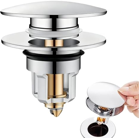 Plugg tvättställ 34–40 mm, tvättställsproppar mässing popup avloppsventil med dräneringssil dränering magic plugg tvättställ anti-igensättning för badrum kök och bidé